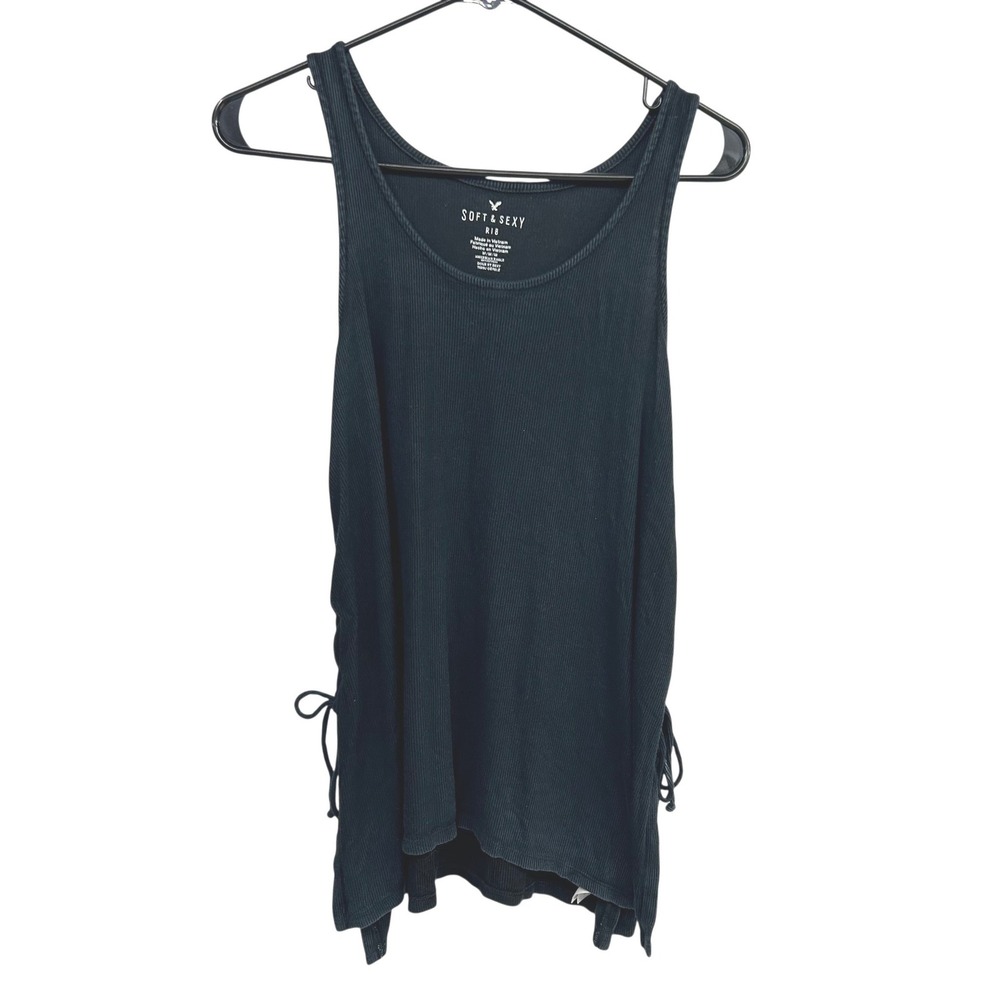 Aerie Soft Sexy Ribbed Tunic Tank Medium‎ Lace Up Side Y2K Festival Grunge Top